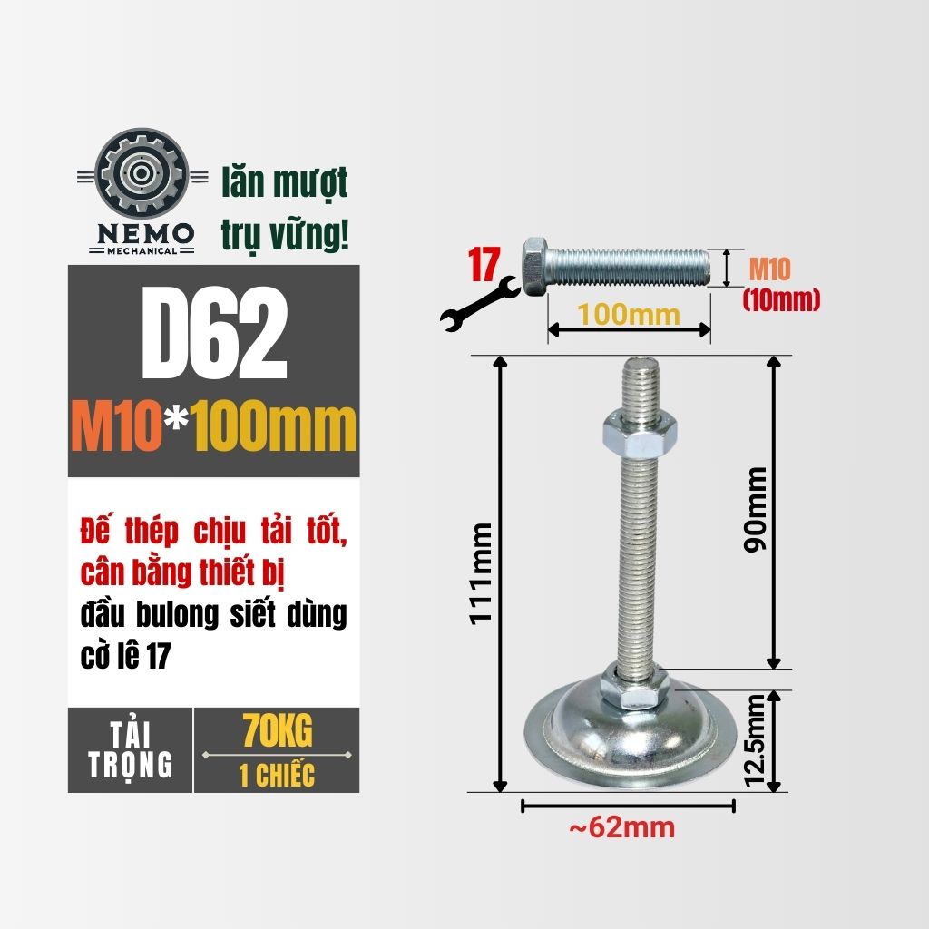 Chân Tăng Chỉnh Đế Thép Mạ Kẽm – Giải Pháp Cân Bằng Bàn Thao Tác & Băng Tải (M10, M12, M16)